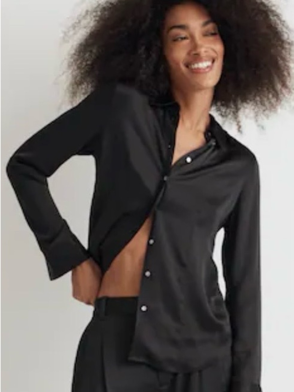 Madewell Black Satin Button-Down Shirt